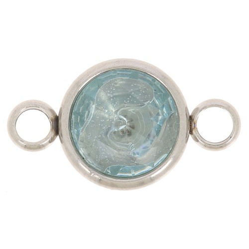 Round 304L stainless steel with faceted glass cabochon 17.5x10 mm Aqua x1