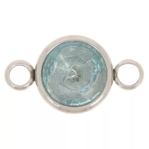 Round 304L stainless steel with faceted glass cabochon 17.5x10 mm Aqua x1