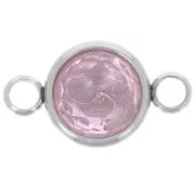 Round stainless steel with faceted glass cabochon 10mm Light Rose x1