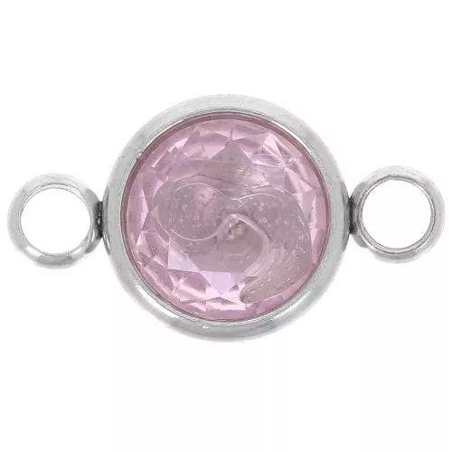Round stainless steel with faceted glass cabochon 10mm Light Rose x1