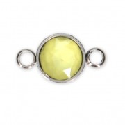 Round stainless steel with faceted glass cabochon 17x9.5 mm Jaune x1
