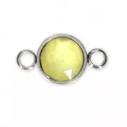 Round stainless steel with faceted glass cabochon 17x9.5 mm Jaune x1