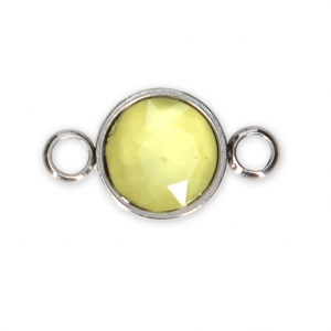 Round stainless steel with faceted glass cabochon 17x9.5 mm Jaune x1