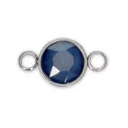 Round stainless steel with faceted glass cabochon 17x9.5 mm Royal Blue x1