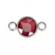 Round stainless steel with faceted glass cabochon 17x9.5 mm Siam x1