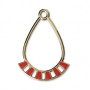 Metal and epoxy resin drop pendant/spacer 30x21 mm Gold Tone / Coral Pink x2