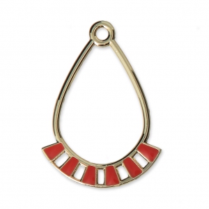 Metal and epoxy resin drop pendant/spacer 30x21 mm Gold Tone / Coral Pink x2