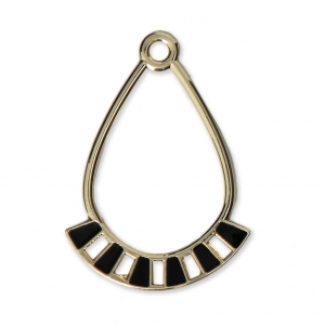 Metal and epoxy resin drop pendant/spacer 30x21 mm Gold tone / Black x2