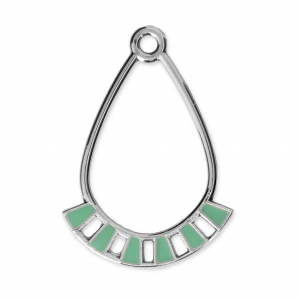 Metal and epoxy resin drop pendant/spacer 30x21 mm Rhodium / Mint x2