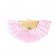 Fan/half moon pendant with fringes 25x47 mm Baby Pink/Gold Tone x1|raw }}