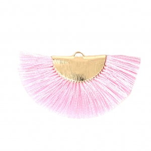 Fan/half moon pendant with fringes 25x47 mm Baby Pink/Gold Tone x1