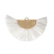 Fan/half moon pendant with fringes 25x47 mm White/Gold Tone x1