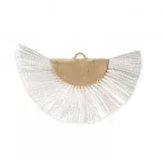 Fan/half moon pendant with fringes 25x47 mm White/Gold Tone x1