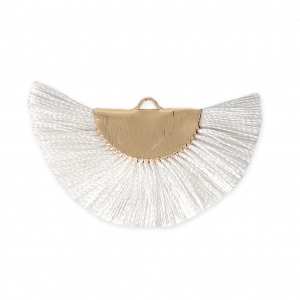 Fan/half moon pendant with fringes 25x47 mm White/Gold Tone x1