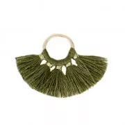Small fan pendant with imitation cotton tassels 20x29 mm Khaki/Gold x1
