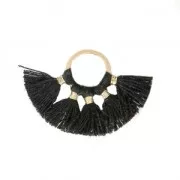 Small fan pendant with imitation cotton tassels 20x29 mm Black/Gold x1