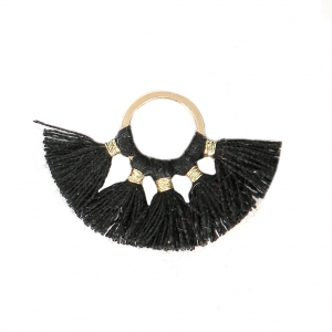 Small fan pendant with imitation cotton tassels 20x29 mm Black/Gold x1