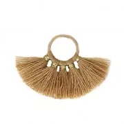 Small fan pendant with imitation cotton tassels 20x29 mm Light Brown/Gold x1