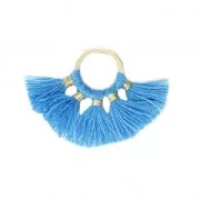 Small fan pendant with imitation cotton tassels 20x29 mm Blue/Gold x1