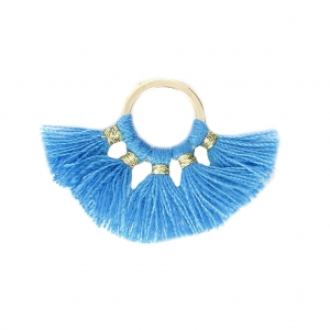 Small fan pendant with imitation cotton tassels 20x29 mm Blue/Gold x1
