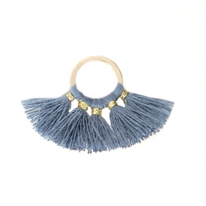 Small fan pendant with imitation cotton tassels 20x29 mm Blue Grey/Gold x1