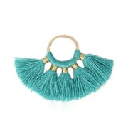 Small fan pendant with imitation cotton tassels 20x29 mm Petrol/Gold x1