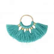 Small fan pendant with imitation cotton tassels 20x29 mm Petrol/Gold x1