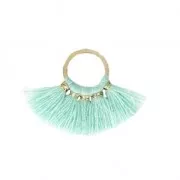 Small fan pendant with imitation cotton tassels 20x29 mm Green Aqua/Gold x1