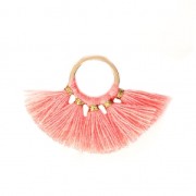 Small fan pendant with imitation cotton tassels 20x29 mm Salmon/Gold x1|raw }}