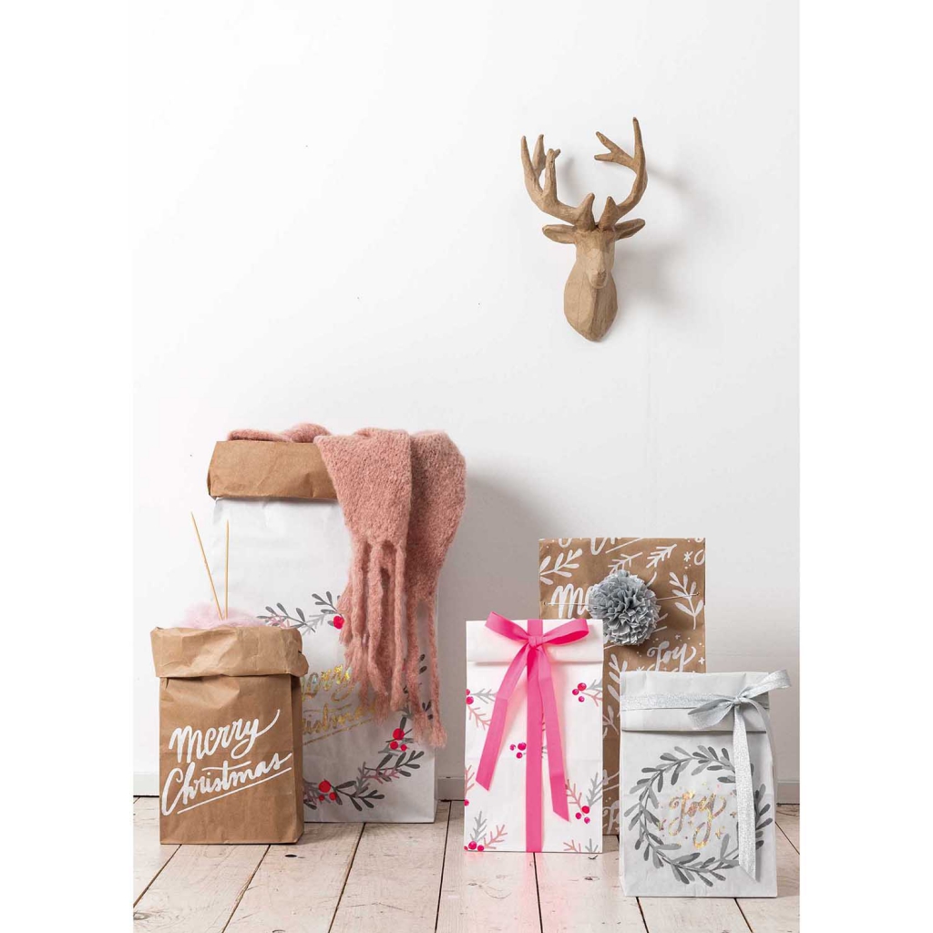 Paper bags with flat bottom - 410x180x120 mm - Kraft x3 - Perles & Co