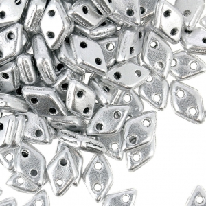 Czech Glass beads Czechmates Diamond 2 holes 4x6 mm Silver Mat x5g