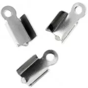 3.5mm Fold Over Cord Ends with Ring - Stainless steel x10