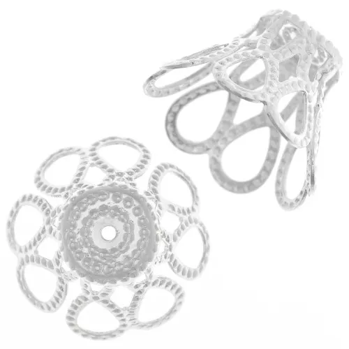 Filigree end caps 16x12 mm Fine silver plating x20