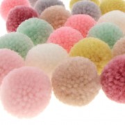 Assortment of 24 round synthetic pompoms 3 cm - Pastel|raw }}