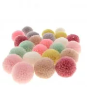 Assortment of 24 round synthetic pompoms 3 cm - Pastel