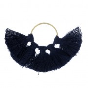 Pendentif éventail avec pompons imitation coton 60x40 mm Bleu Nuit /doré x1