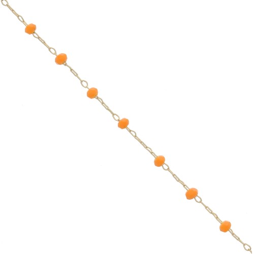 Chain with faceted glass bead 2.95 mm Silk Gold Tone/Orange x1m