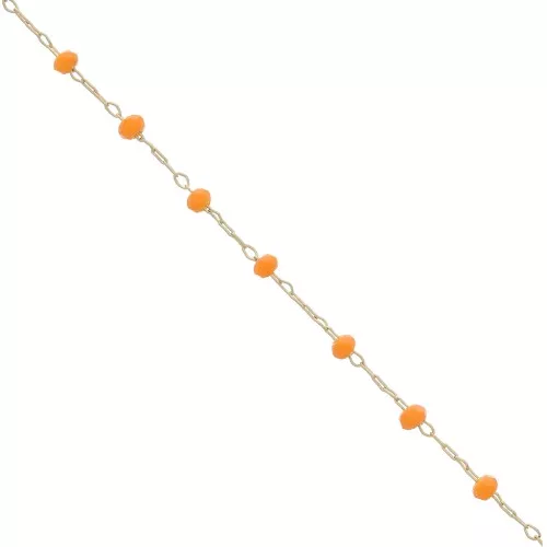 Chain with faceted glass bead 2.95 mm Silk Gold Tone/Orange x1m