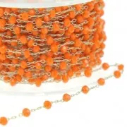 Chain with faceted glass bead 2.95 mm Silk Gold Tone/Orange x1m