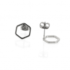 Hexagon earstuds to decorate 11 mm Rhodium Tone x2