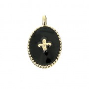 Oval charm with epoxy resin cross pattern 14x8.5 mm fine Gold plated /Black x1|raw }}