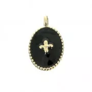 Oval charm with epoxy resin cross pattern 14x8.5 mm fine Gold plated /Black x1