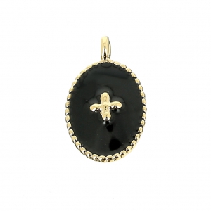 Oval charm with epoxy resin cross pattern 14x8.5 mm fine Gold plated /Black x1