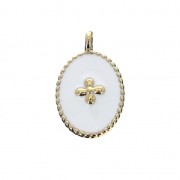 Oval charm with epoxy resin cross pattern 14x8.5 mm fine Gold plated /White x1|raw }}