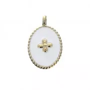 Oval charm with epoxy resin cross pattern 14x8.5 mm fine Gold plated /White x1