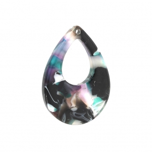 Drop pendant in cellulose acetate 23x17 mm Tortoise Shell Green/Black x1