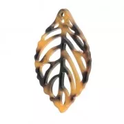 Leaf-shaped sequin in cellulose acetate 39x23mm Tortoise Shell Brown/Black x1