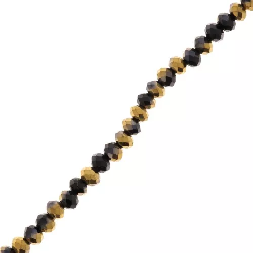 Faceted flat round beads 3x2 mm Black / Gold x41cm