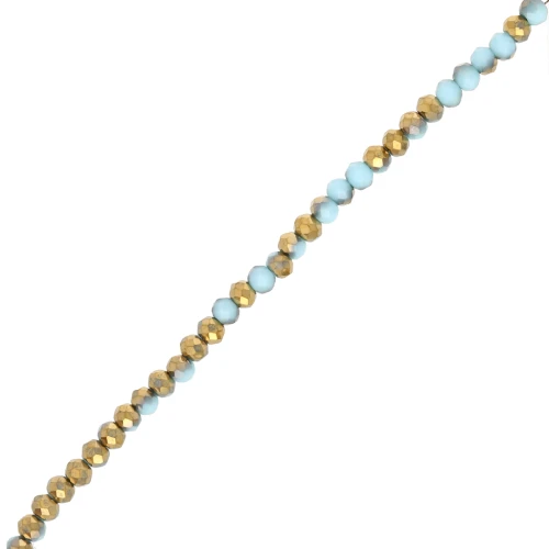 Rondelle beads faceted - round flattened - 3.5x3 mm Light Blue/Golden x36 cm