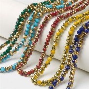 Rondelle beads faceted - round flattened - 3.5x3 mm Light Blue/Golden x36 cm